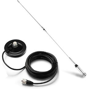 Radioddity UV-711 Whip Antenna 31inch UHF/VHF Dual Band 144/430Mhz High Gain Stainless Steel Mobile Antenna + RAM5 Antenna Magnet Mount SO-239 Connection w/ 16.4Ft Long Coaxial Cable
