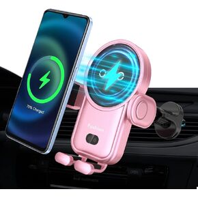 Wireless Car Charger, 15W Auto-Clamping Mount, Air Vent Charging Holder for iPhone 14/13/12/11/Pro/Xr/Xs/X/8, Samsung S22/S21/S20 (Black)