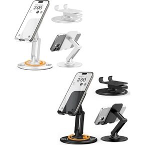 Cooper 360° Stand Bundle: 2-Adjustable Cell Phone Stands for Desk - 360° Click-Rotating, Multi-Angle, Non-Slip Metal Base