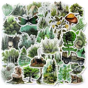 Tree Forest & Natural Outdoor Scrapbook Water Bottle Stickers, Waterproof, Sun - Resistant, 50 Pieces, Vinyl Material