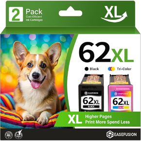 62XL Replacement for HP Ink 62 62XL Ink Cartridge Combo Pack Black and Color High Yield for HP Envy 7640 5660 5540 7645 5740 5746 OfficeJet 250 200 Mobile Printer Ink Cartridges
