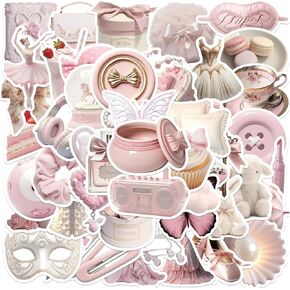 120 Pcs Coquette Stickers, Pink Cute Girl Sticker Pack, Kawaii Aesthetic Stickers for Water Bottles Laptops Phones Waterproof Decals Suitable for Kids Teens Adults,Coquette Party Decoration Supplies