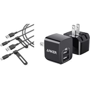 Anker USB C Cable Bio-Briaded (2 Pack, 6ft) & USB Charger, 2-Pack Dual Port 12W Wall Charger Adapter