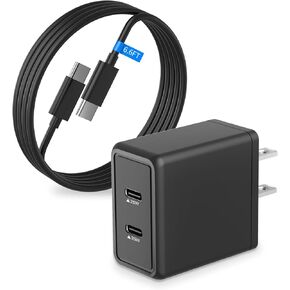 25W Super Fast Charger for Samsung Galaxy A16 A15 A14 5G A55 A54 A53 A52 A42 A32 A31 A41 A51 A71 A21S A23 A34 A03S A24 A23, Dual USB C Ports Travel Adapter with 6.6FT Type C Cable Cord
