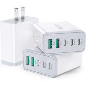 USB C Wall Charger Block Fast Charging, Besgoods 5-Port USB C and USB A Charger Block 50W QC PD Phone Power Adapter Compatible for iPhone 16 Pro Max 15 14 13 12 iPad Watch AirPods Galaxy Android,3Pack