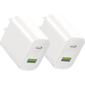 USB C Charger Block, 20W Dual Port Type C Wall Charger, Fast Charging Power Adapter Cube for Phone16/15/14/13/12/11, XS/XR/X, Pad and More【2 Pack】 (White)