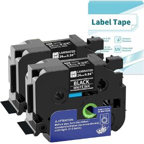 TZe-355 24mm Black Label Tape Replace for Brother TZe355 1 Inch TZe Tape 0.94 Compatible with Brother P Touch Label Maker PTD600 PTP710BT PTP700 PT2730, 2-Pack