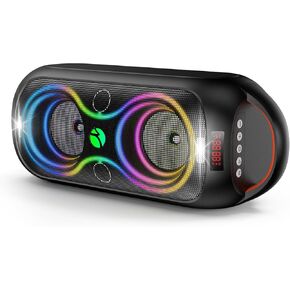 Wireless TWS Portable Bluetooth Speaker, Beat-Driven Lights, 120dB Loud Stereo Party Speaker with Bluetooth 5.3, USB/TF/AUX/FM/Mic, Built-in Carry Handle, Powerful Sound for Home,Outdoor,Party,Camping