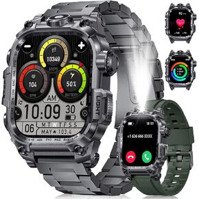 LIGE Military Smart Watch for Men, 2.01" LED Flashlight Rugged Smartwatch, 100+ Sports Fitness Tracker Watch, 700mAh Long Battery/Sleep/IP68 Waterproof Smart Watch for Android iPhone Compatible