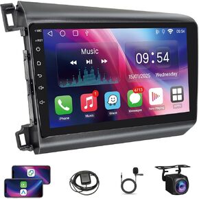 Leadfan Android Car Radio with Wireless Carplay Android Auto for Honda Civic 2001 2002 2003 2004 2005, 9 inch IPS Civic Touch Screen Stereo Head Unit Bluetooth 5.1/GPS/WiFi/FM/Rear Camera/SWC