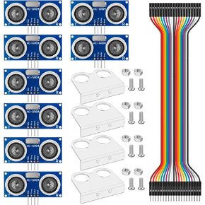 8pcs HC-SR04 Ultrasonic Sensor Module 3-5V with 4pcs Mounting Bracket Distance Sensor + 2pcs 20CM 10P Male to Female Dupont Wire for Arduino R3 MEGA2560 Duemilanove Nano Robot XBee ZigBee