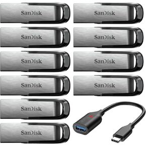 SanDisk 32GB Ultra Flair USB 3.0 Flash Drive (10-Pack) with USB-C Adapter Bundle (11 Items)