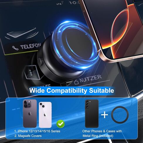 360 Rotatable Car Magnetic Phone Holder,Electric Vacuum Car Mount,Suction Cup Phone Mount Suitable for Flat Surfaces,Compatible with Magsafe iPhone, Silver in Saudi Arabia