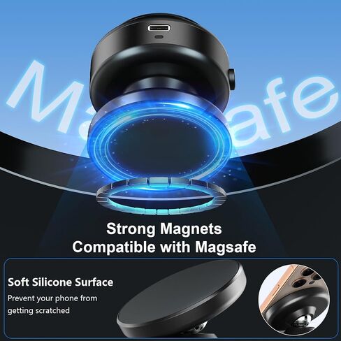 360 Rotatable Car Magnetic Phone Holder,Electric Vacuum Car Mount,Suction Cup Phone Mount Suitable for Flat Surfaces,Compatible with Magsafe iPhone, Silver in Saudi Arabia
