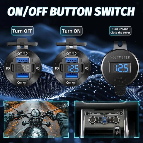 12 فولت USB شاحن ، 12 فولت USB 4-منفذ سبيكة الألومنيوم USB C مع LED Voltmeter ، مزدوج PD3.0 و QC3.0 ل 12/24 فولت CAR GOLF CART BOAT MARINE BUS STARCEL in Kuwait