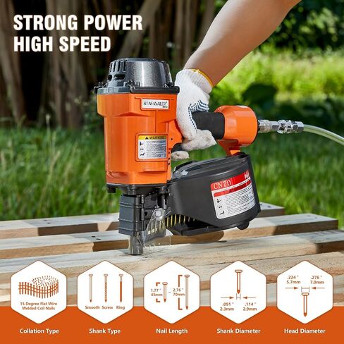 CN55 Coil Nailer 1-Inch up to 2-1/4-Inch Collated Coil Nails 15 Degree Pneumatic Nail Gun for Pallets, Packing Boxes, Crates and Fence in Saudi Arabia