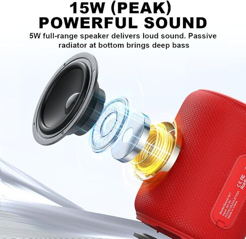 Bobtot Portable Speaker Bluetooth 10W Peak, IPX6 Shower Speaker, 25H Playing Time, Loud and Stereo Sound with Bass, Dual Pairing, Small Outdoor Speaker Wireless Waterproof for Party, Camping in Saudi Arabia