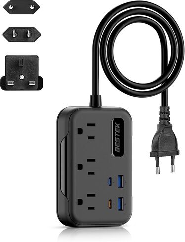 BESTEK UK Travel Plug Adapter: European Travel Plug Adapter - US to UK Plug Adapter with 20W USB C Charger - 3 AC Outlets and 4 USB Ports (2 USB C) Fast Charging for Travel Cruise Ship Home, 2.6ft in Saudi Arabia
