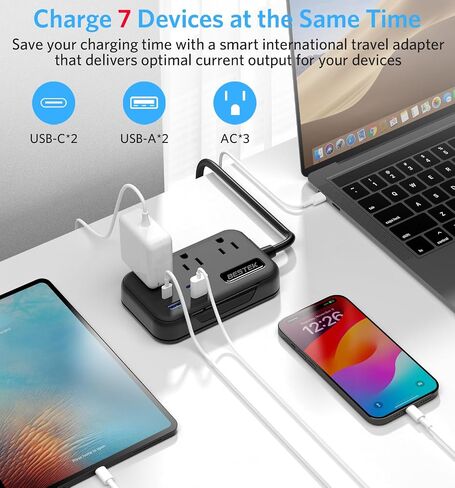 BESTEK UK Travel Plug Adapter: European Travel Plug Adapter - US to UK Plug Adapter with 20W USB C Charger - 3 AC Outlets and 4 USB Ports (2 USB C) Fast Charging for Travel Cruise Ship Home, 2.6ft in Saudi Arabia