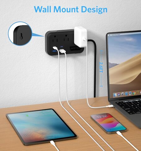 BESTEK UK Travel Plug Adapter: European Travel Plug Adapter - US to UK Plug Adapter with 20W USB C Charger - 3 AC Outlets and 4 USB Ports (2 USB C) Fast Charging for Travel Cruise Ship Home, 2.6ft in Saudi Arabia