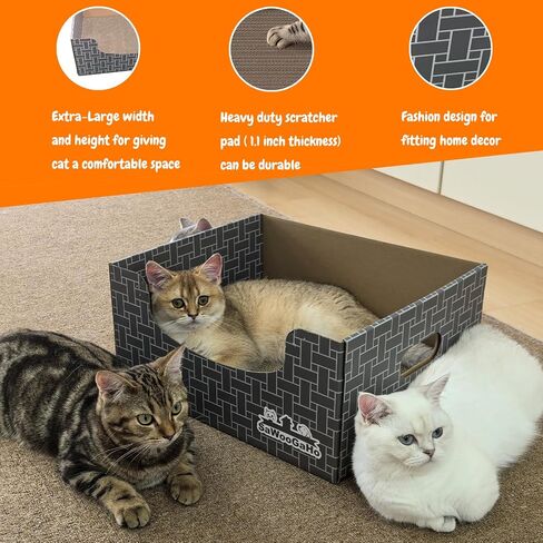 Cat Cardboard Scratcher with Extra-Large Box Bigger Space Double-Sided Scratching Refillable Pad Scratch Board Easy to Clean Scratched Lounger for Indoor Cats Weaving Patterns in Saudi Arabia