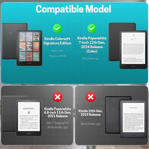 حافظة TNP لجهاز Kindle Paperwhite الجيل الثاني عشر 2024 / Kindle Colorsoft Signature Edition - حافظة حماية مطوية من جلد البولي يوريثان مقاس 7 بوصة لجهاز Kindle Paperwhite للأطفال مع خاصية النوم/الاستيقاظ التلقائي، وردي فاقع in Kuwait