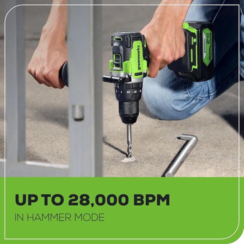 Greenworks 24V Brushless 1/2" Hammer Drill (Metal Chuck /1240 in.-lbs. /23 Clutch Position/28,000 BPM/LED Light), Tool Only in Kuwait