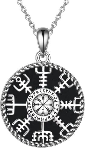 Viking Compass Necklace Sterling Silver Runes Vegvisir Pendant Necklace Mothers Day Jewelry Gift for Women Mom in Saudi Arabia