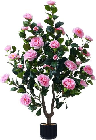 38" Tall Faux Artificial Plants Outdoor Camellia Trees Indoor Fake Tree Potted Plant Bushes with 32 White Blooming Flowers in Fashion Pot Home Decor Front Door Arboles Artificiales para Decoracion in Saudi Arabia
