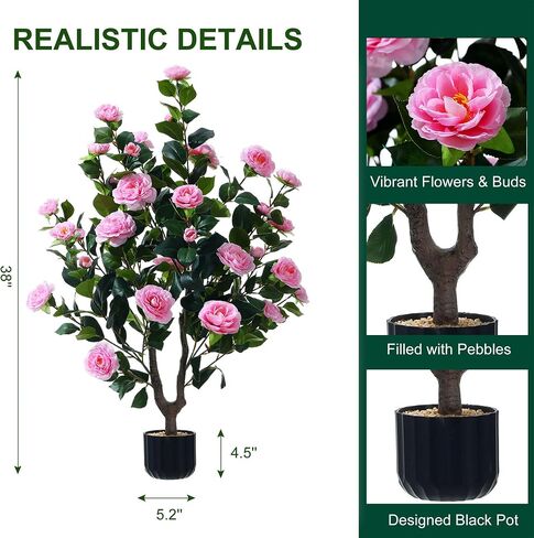 38" Tall Faux Artificial Plants Outdoor Camellia Trees Indoor Fake Tree Potted Plant Bushes with 32 White Blooming Flowers in Fashion Pot Home Decor Front Door Arboles Artificiales para Decoracion in Saudi Arabia