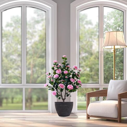 38" Tall Faux Artificial Plants Outdoor Camellia Trees Indoor Fake Tree Potted Plant Bushes with 32 White Blooming Flowers in Fashion Pot Home Decor Front Door Arboles Artificiales para Decoracion in Saudi Arabia