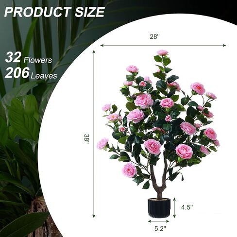 38" Tall Faux Artificial Plants Outdoor Camellia Trees Indoor Fake Tree Potted Plant Bushes with 32 White Blooming Flowers in Fashion Pot Home Decor Front Door Arboles Artificiales para Decoracion in Saudi Arabia
