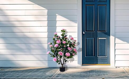38" Tall Faux Artificial Plants Outdoor Camellia Trees Indoor Fake Tree Potted Plant Bushes with 32 White Blooming Flowers in Fashion Pot Home Decor Front Door Arboles Artificiales para Decoracion in Saudi Arabia