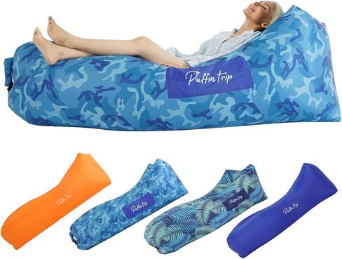 Inflatable Lounger Ergonomic Air Sofa Couch, Portable Beach & Camping Chair, Water Proof Couch for Picnics Hiking Outdoor Music Festivals, Lightweight and Easy Setup (Camouflage Blue) in Kuwait