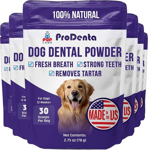 ProDenta - All-Natural and Delicious Dental Powder for Dogs Teeth and Gum Health Against Leaky Gums - for Dogs 12+ Weeks - Made in The USA - 30 Scoops per Bag in Saudi Arabia