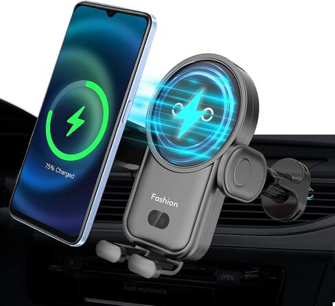 Wireless Car Charger, 15W Auto-Clamping Mount, Air Vent Charging Holder for iPhone 14/13/12/11/Pro/Xr/Xs/X/8, Samsung S22/S21/S20 (Black) in Saudi Arabia