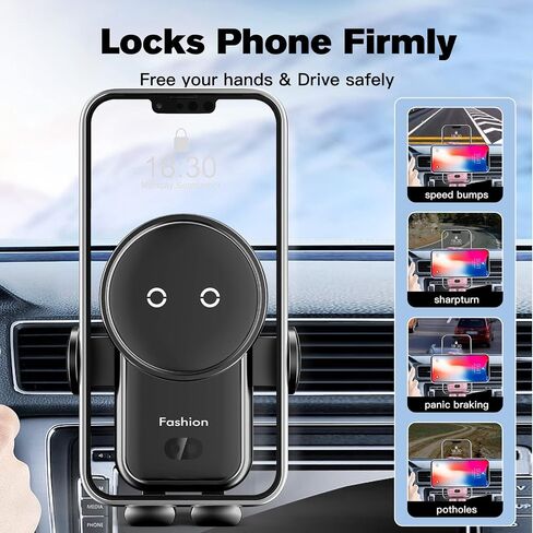 Wireless Car Charger, 15W Auto-Clamping Mount, Air Vent Charging Holder for iPhone 14/13/12/11/Pro/Xr/Xs/X/8, Samsung S22/S21/S20 (Black) in Saudi Arabia