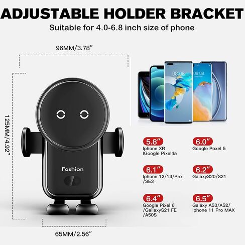 Wireless Car Charger, 15W Auto-Clamping Mount, Air Vent Charging Holder for iPhone 14/13/12/11/Pro/Xr/Xs/X/8, Samsung S22/S21/S20 (Black) in Saudi Arabia