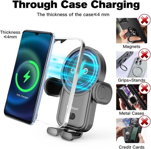 Wireless Car Charger, 15W Auto-Clamping Mount, Air Vent Charging Holder for iPhone 14/13/12/11/Pro/Xr/Xs/X/8, Samsung S22/S21/S20 (Black) in Saudi Arabia