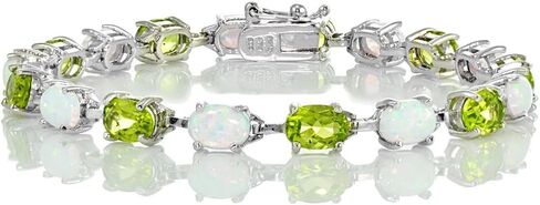 Ice Gems Sterlilng Silver Gemstone and Created White Opal 7x5mm Oval-Cut Tennis Bracelet in Kuwait