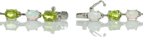 Ice Gems Sterlilng Silver Gemstone and Created White Opal 7x5mm Oval-Cut Tennis Bracelet in Kuwait