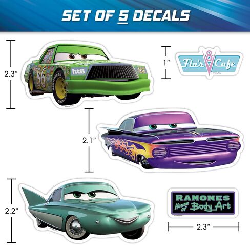 Disney Pixar Cars Decals - Set of 5 Chick Hicks Ramone Flo Vinyl Stickers for Car Laptop Computer Kids Water Bottle Outdoor Waterproof in Kuwait