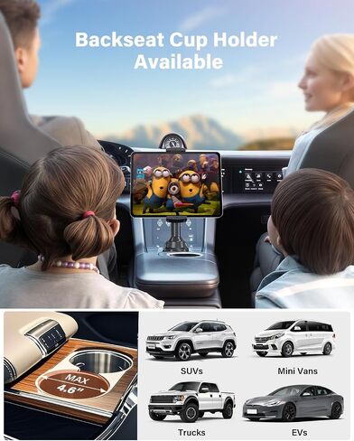APPS2Car Tablet Holder for Car, Cup Holder Mount with Adjustable Clamp (Up to 9.9"), 10.57" Height Adjustable iPad Holder for 4.7"-13" Cell Phones & Tablets, Perfect Travel Companion in Saudi Arabia