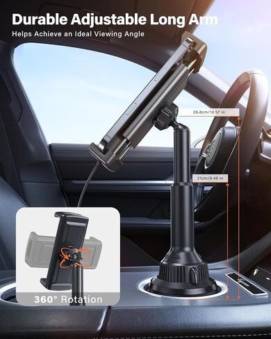APPS2Car Tablet Holder for Car, Cup Holder Mount with Adjustable Clamp (Up to 9.9"), 10.57" Height Adjustable iPad Holder for 4.7"-13" Cell Phones & Tablets, Perfect Travel Companion in Saudi Arabia
