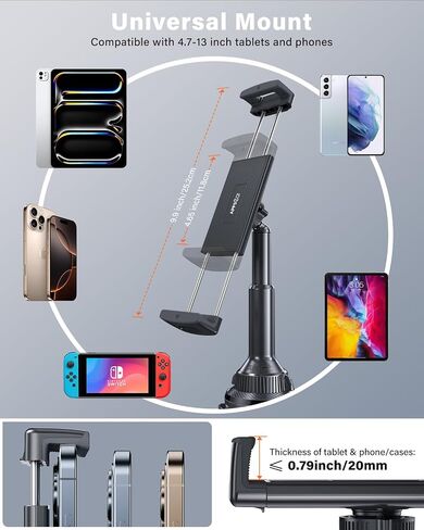APPS2Car Tablet Holder for Car, Cup Holder Mount with Adjustable Clamp (Up to 9.9"), 10.57" Height Adjustable iPad Holder for 4.7"-13" Cell Phones & Tablets, Perfect Travel Companion in Saudi Arabia