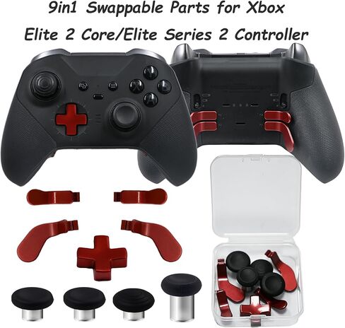 9 In1 Metal Thumbsticks Pressions لـ Xbox Elite Series 2 Core Controller ، مجموعة أجزاء إصلاح المجاذيف الخلفية لمجموعة Core Series 2 مع 4 مقايضات مقايضة ، 4 مجاذيف ، 1-pads قياسية (Silvery) in Kuwait