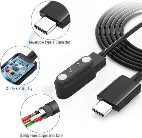 Charger for GloryFit T80 T70 T60 T50 P99 P98 Smart Watch, [Pin Spacing 4mm] USB-C Magnetic Charging Cable for Puqo T80, CASCHO T70/P98, Matast T60/P99, uaue T60/T50, Tikland T60/P98 Smartwatch(Type-C) in Kuwait
