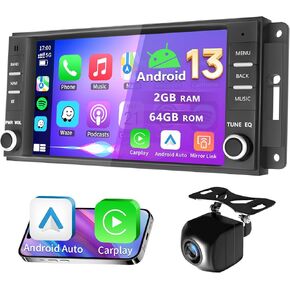 2G+64G Android 13 Car Radio for Jeep Wrangler JK 2007-2018 Chrysler Dodge Ram 1500 2500 3500 2008-2012 with Wireless Carplay&Android Auto, 7 Inch IPS Touch Screen with WiFi GPS FM Backup Camera