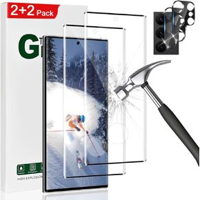 2+2 Pack Galaxy S23 Ultra Tempered Glass Camera Screen Protector, Fingerprint Unlock, 9H Hardness Scratch Resistant,3D HD Curved,No Bubble, for Samsung Galaxy S23 Ultra Screen Protector(6.8 Inch)