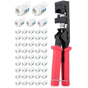 Everest Media Solutions Bundle – 2 Items: 45Term - Speed Termination Tool + 50 Pack of RJ45 CAT6 UTP Keystone Jacks - White